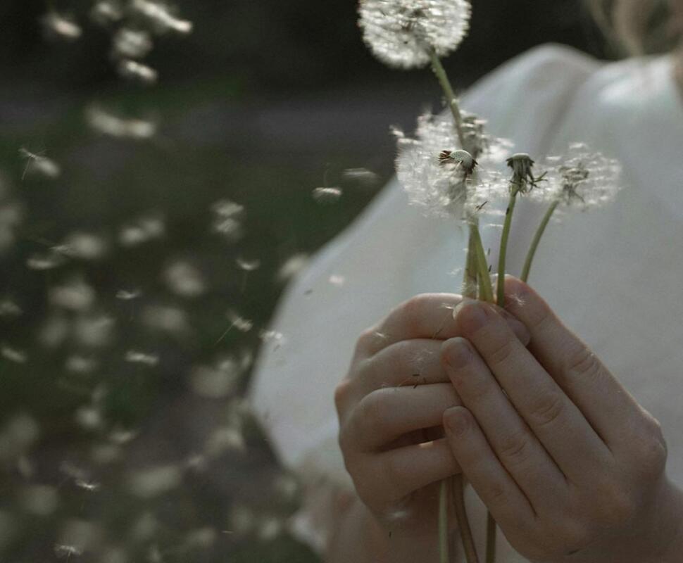 Woman blowing dandelion
